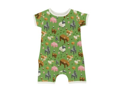 Dětský letní overal BAMBUS, zvířátka z kostek (Velikost 92)