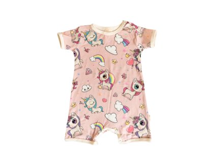 Dětský letní overal BAMBUS, růžoví jednorožci (Velikost 92)