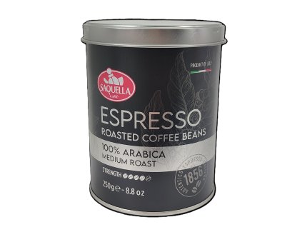 Saquella Espresso 100% Arabica Medium roast zrnková káva dóza 250g