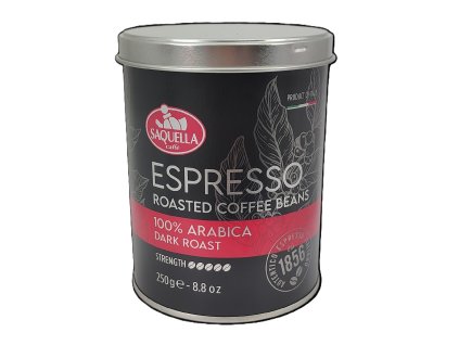 Saquella Espresso 100% Arabica Dark roast zrnková káva dóza 250g