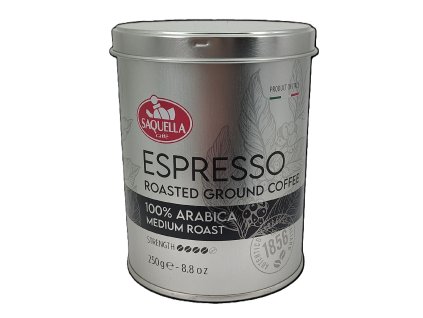 Saquella Espresso 100% Arabica Medium roast mletá káva dóza 250g