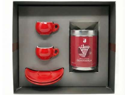 Danesi Duo Plus Set Red Guatemala Zrno - Darková Kazeta Zrnková Káva 250 g + 2 šálky a 2 podšálky - červená