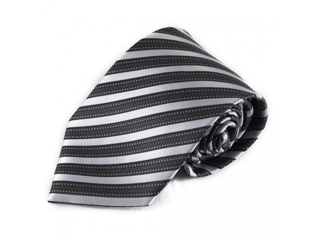 Pruhovaná mikrovláknová kravata - černá a stříbrná