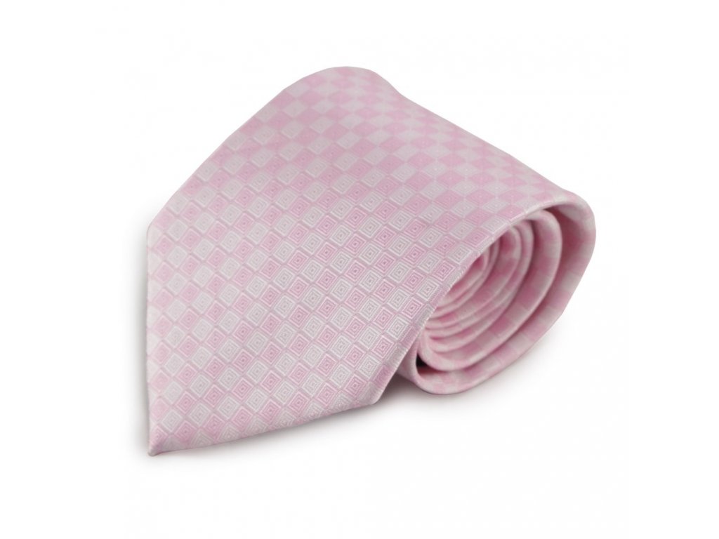 Růžová mikrovláknová kravata s kostičkovým vzorem (bílá)