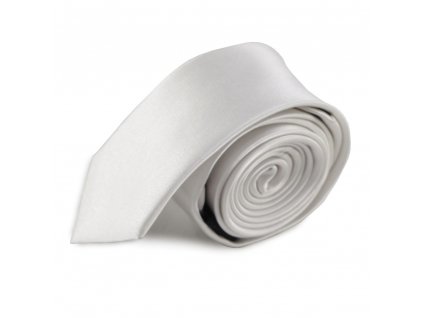 Bílá jednobarevná úzká hedvábná kravata