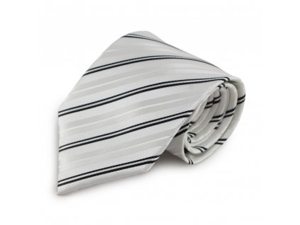 Bílá mikrovláknová kravata s decentními proužky (černá)