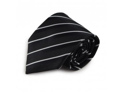 Černá mikrovláknová kravata s proužky (bílá)