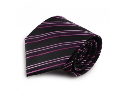 Proužkovaná mikrovláknová kravata (černá, fialová)