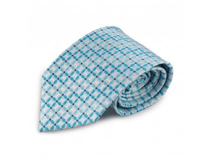 Světle modrá (tyrkysová) mikrovláknová kravata s atypickým vzorem