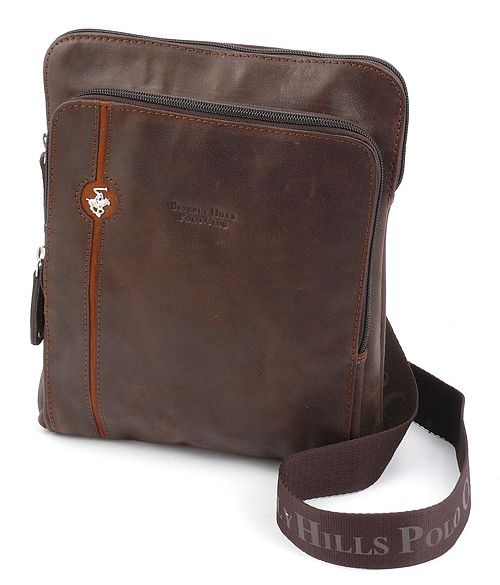 Beverly Hills Polo Club Taška crossbody kožená BHPC Explore L BH-381-25 3 L hnědá