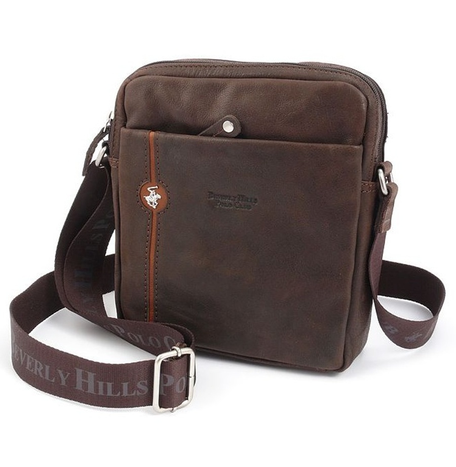 Beverly Hills Polo Club Taška crossbody kožená BHPC Explore M+ BH-382-25 3 L hnědá