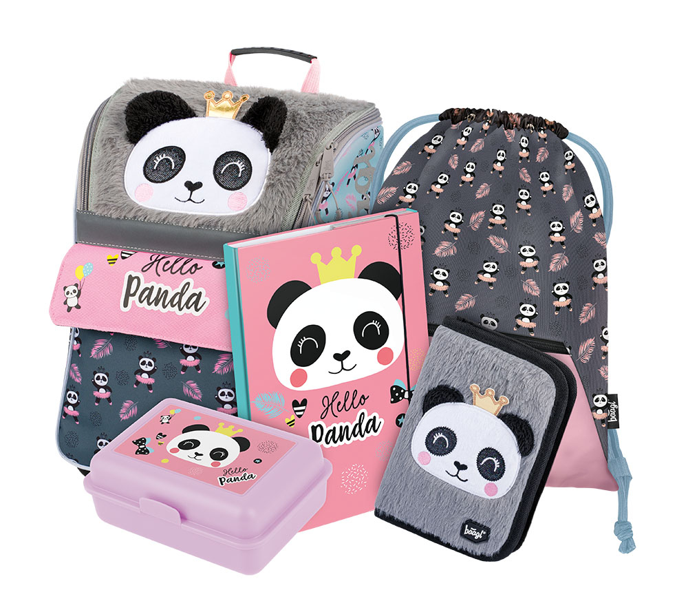 Baagl Školní set Zippy Panda II A-30545 17 L šedá