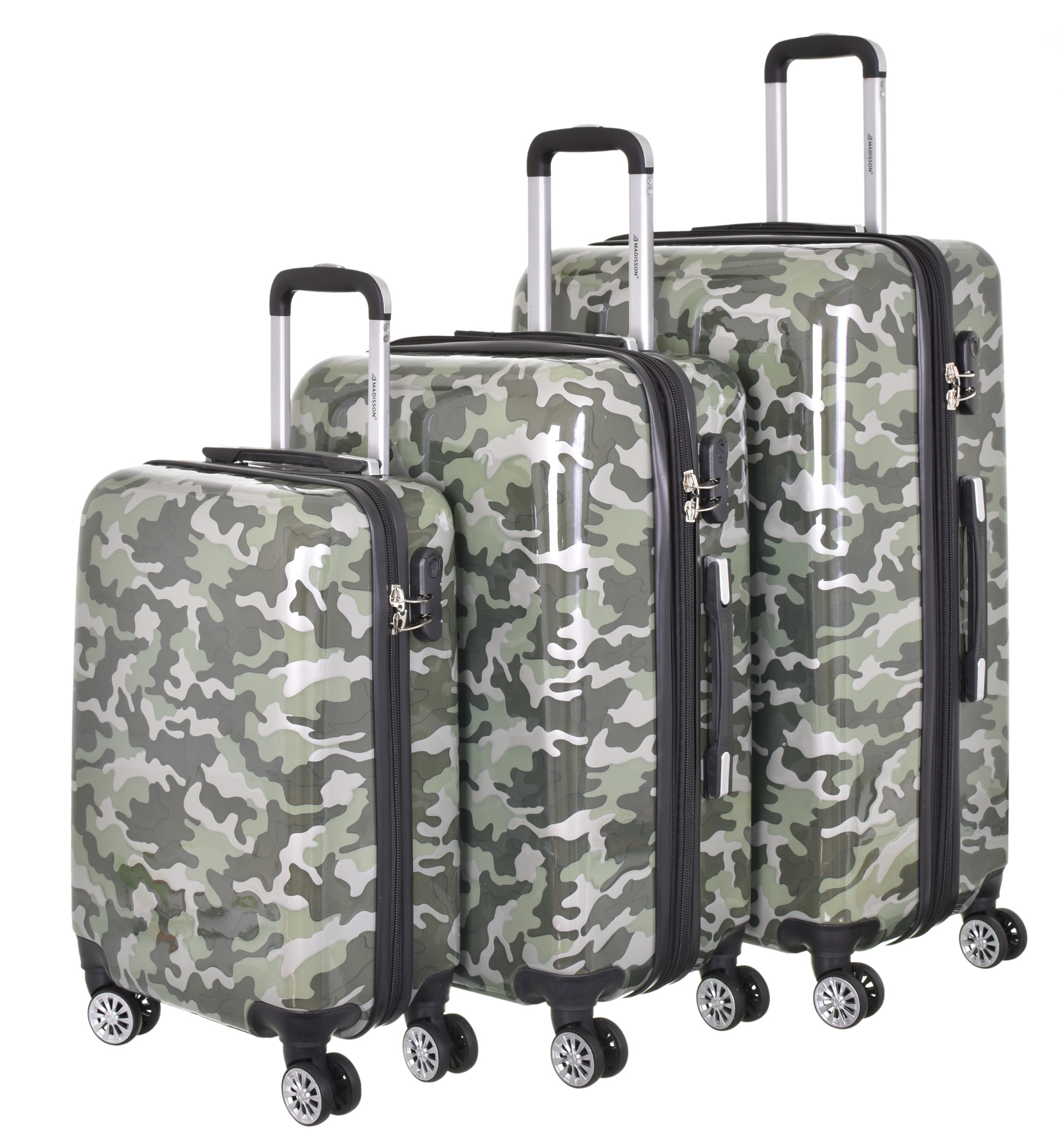 Cestovní kufry set 3ks Madisson Camouflage S,M,L 26820-33 197 L vícebarevná