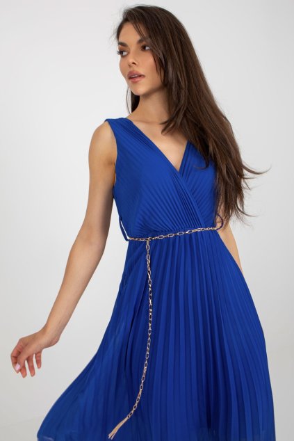 Plisované midi šaty s páskem modré