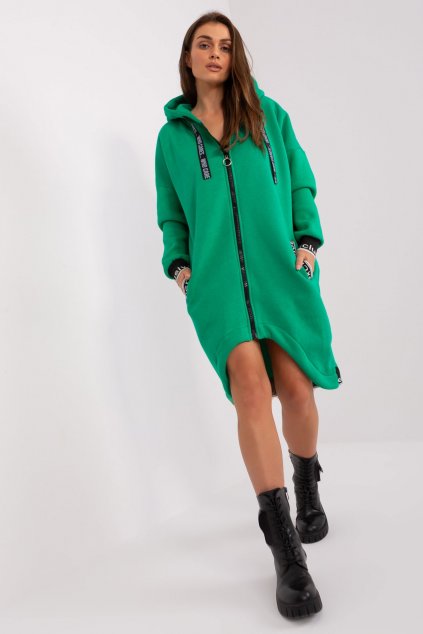 Dlouhé mikinové šaty na zip RV-BL-6832 zelené