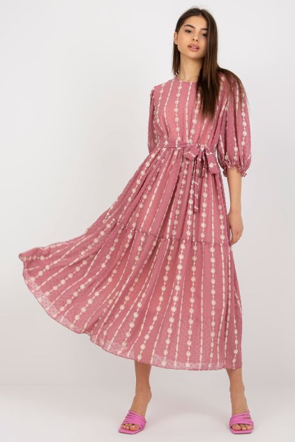 Midi šaty s výšivkou růžové