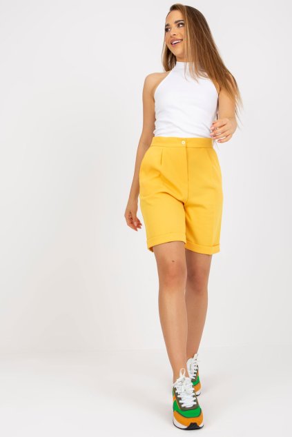 Dlouhé elegantní šortky s vysokým pasem žluté (Velikost 34)