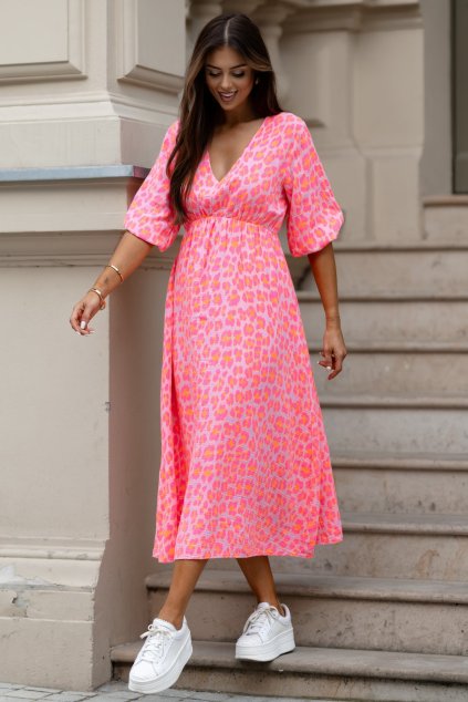 Mušelínové šaty Venezia leo fluo pink