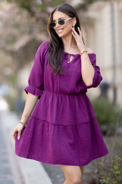 Mušelínové šaty Selena plum