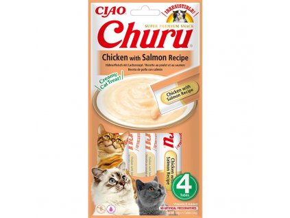 Inaba Churu cat snack kuře s příchutí lososa 4x 14g