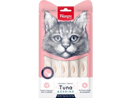 Wanpy lízací pasta – tuňák a krevety 5 × 14 g