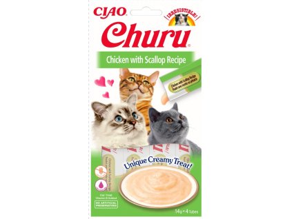 Inaba Churu cat snack Kuře s příchutí hřebenatek 4x 14g