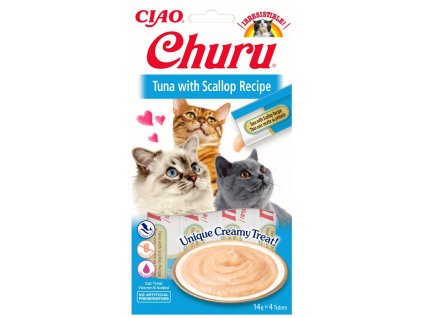 Inaba Churu cat snack Tuňák s příchutí hřebenatek 4x 14g