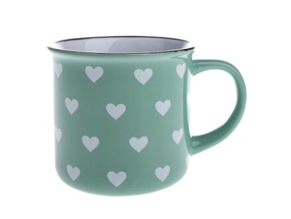 keramicky hrnek svetle zeleny s bilymi srdicky 400ml