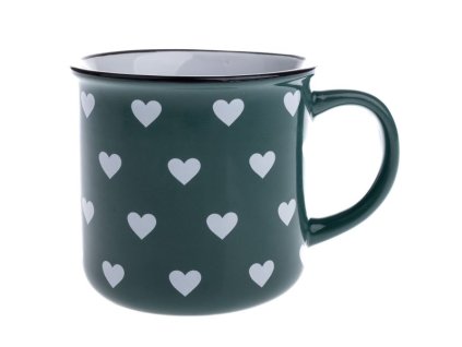 keramicky hrnek zeleny s bilymi srdicky 400ml