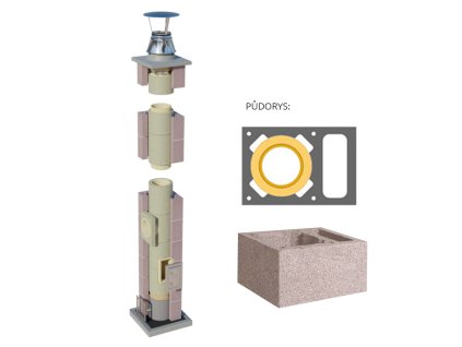 Komín SUPER BLOK Universal s větrací šachtou výšky 9,12 m 180/90°