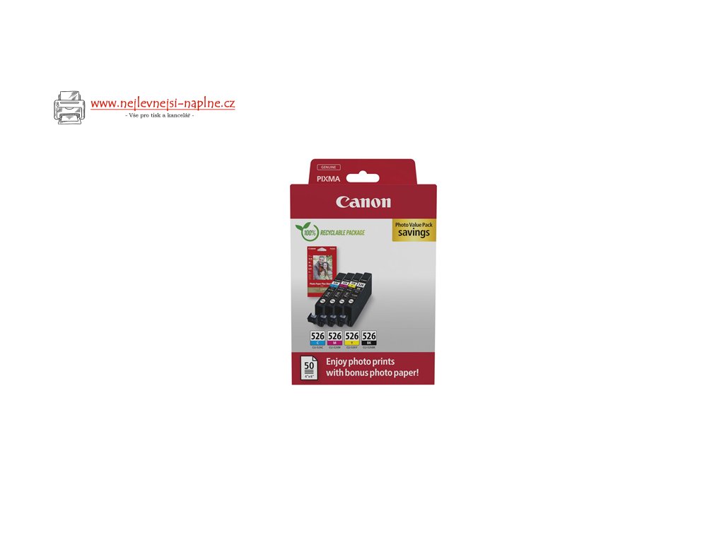 Canon originální ink CLI-526 CMYK, 4540B019, black/color, 4-pack C/M/Y/K + paper