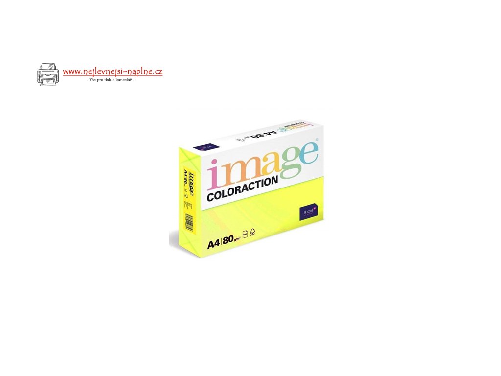 Xerografický papír Coloraction, Ibiza, A4, 80 g/m2, reflexní žlutý, 500 listů, vhodný pro inkoustový tisk
