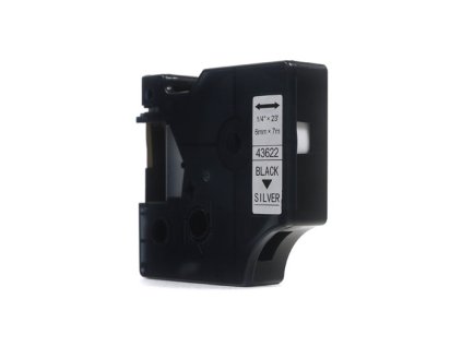 Náhradní páska JetWorld Dymo D1 Black on Silver 6 mm x 7 m LM100, LM100+, LM200, LM300, LM400, LM420P, LM350, LM350D, LM360D, LM450D, LM260P, LM120P, LM500TS, LM160, LM210D, LM280, LM150, LM220 (43622)