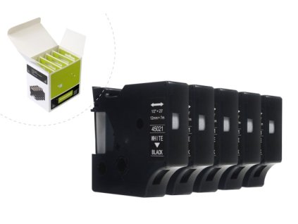 Náhradní páska JetWorld Dymo D1 bílá na černé 12mm x 7m (5ks) LM100, LM100+, LM200, LM300, LM400, LM420P, LM350, LM350D, LM360D, LM450D, LM260P, LM120P, LM500TS, LM160, LM210D, LM280, LM150, LM220 (45021) (S0720610)