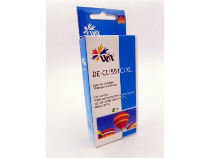 Inkoustová kazeta Wox Cyan CANON CLI 551C náhradní s čipem CLI551C (6509B001 )