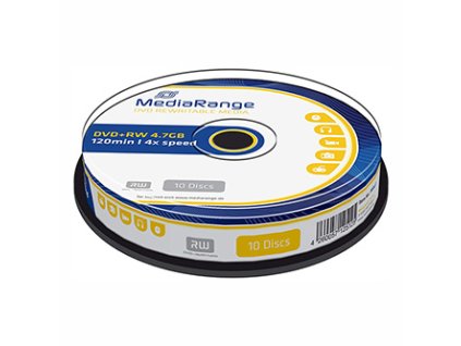 Mediarange DVD+RW, Double Layer Gnkjet Printable, MR451, 4.7GB, 4x, cake box, 10-pack, bez možnosti potisku, 12cm, pro archivaci d