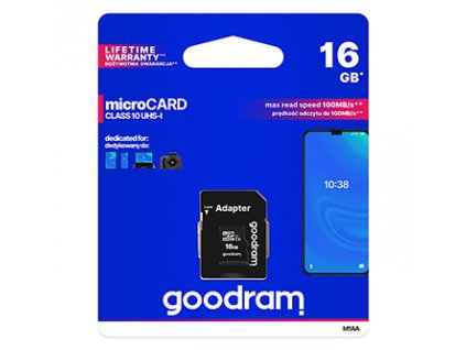 Goodram paměťová karta Micro Secure Digital Card, 16GB, micro SDHC, M1AA-0160R12, UHS-I U1 (Class 10), s adaptérem