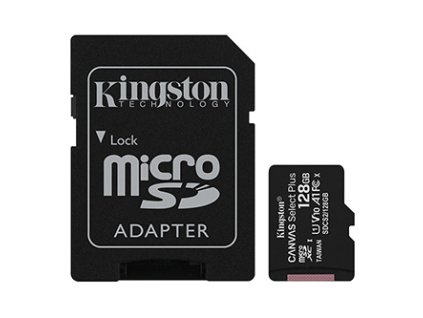 Kingston paměťová karta Canvas Select Plus, 128GB, micro SDXC, SDCS2/128GB, UHS-I U1 (Class 10), s adaptérem, A1