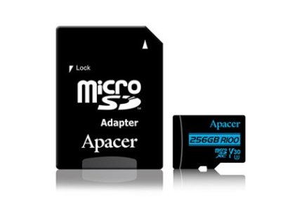 Apacer paměťová karta Secure Digital Card V30, 256GB, micro SDXC, AP256GMCSX10U7-R, UHS-I U3 (Class 10) V30, s adaptérem