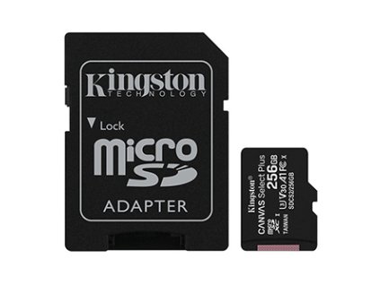 Kingston paměťová karta Canvas Select Plus, 256GB, micro SDXC, SDCS2/256GB, UHS-I U1 (Class 10), s adaptérem, A1