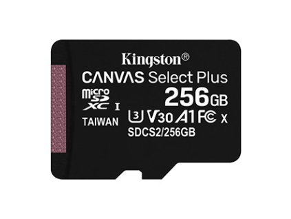 Kingston paměťová karta Canvas Select Plus, 256GB, micro SDXC, SDCS2/256GBSP, UHS-I U1 (Class 10), A1