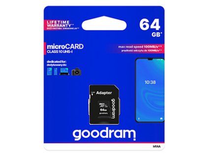 Goodram paměťová karta Micro Secure Digital Card, 64GB, micro SDXC, M1AA-0640R12, UHS-I U1 (Class 10), s adaptérem