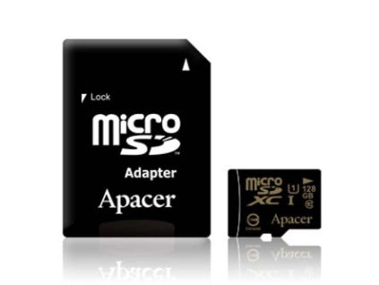 Apacer paměťová karta Secure Digital Card U1, 128GB, micro SDXC, AP128GMCSX10U1-R, UHS-I U1 (Class 10), s adaptérem