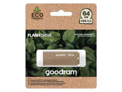 Goodram USB flash disk, USB 3.0, 64GB, UME3 ECO FRIENDLY, hnědý, UME3-0640EFR11, USB A, s krytkou