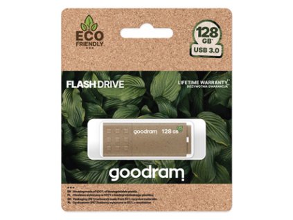 Goodram USB flash disk, USB 3.0, 128GB, UME3 ECO FRIENDLY, hnědý, UME3-1280EFR11, USB A, s krytkou