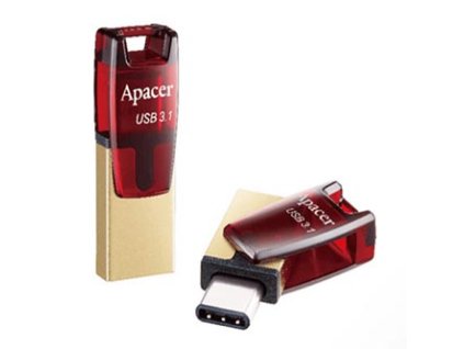 Apacer USB flash disk OTG, USB 3.0, 32GB, AH180, červený, AP32GAH180R-1, USB A / USB C, s otočnou krytkou