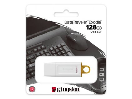 Kingston USB flash disk, USB 3.0, 128GB, DataTraveler Exodia, bila, KC-U2G128-5R, USB A, s krytkou