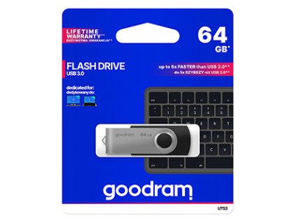 Goodram USB flash disk, USB 3.0, 64GB, UTS3, černý, UTS3-0640K0R11, USB A, s otočnou krytkou