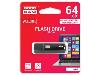 Goodram USB flash disk, USB 3.0, 64GB, UMM3, černý, UMM3-0640K0R11, USB A, s krytkou