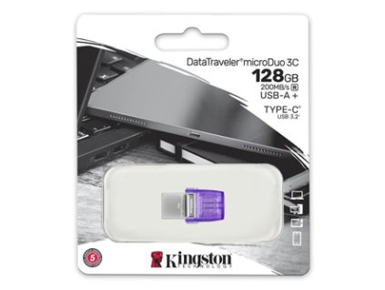Kingston USB flash disk OTG, USB 3.0, 128GB, Data Traveler microDuo3 G2, stříbrno-fialový, DTDUO3CG3/128GB, USB A / USB C